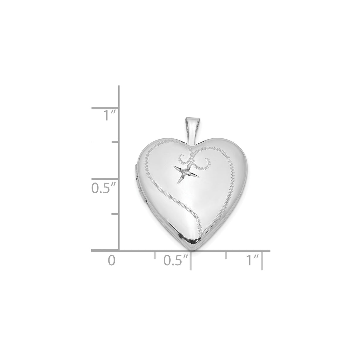 Sterling Silver Heart Locket Pendant with Diamond, Swirl Engraving and Starburst Design