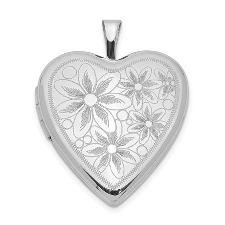 Sterling Silver Heart Locket Pendant with Floral Engraving, Romantic Keepsake Jewelry