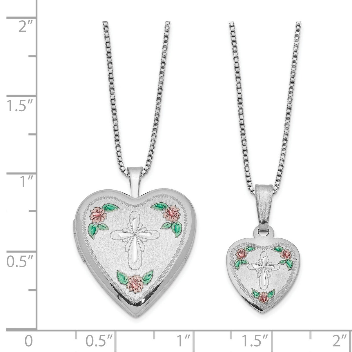 Cross and Flowers Enamel Heart Locket and Pendant Charm Pendant in Real 925 Sterling Silver