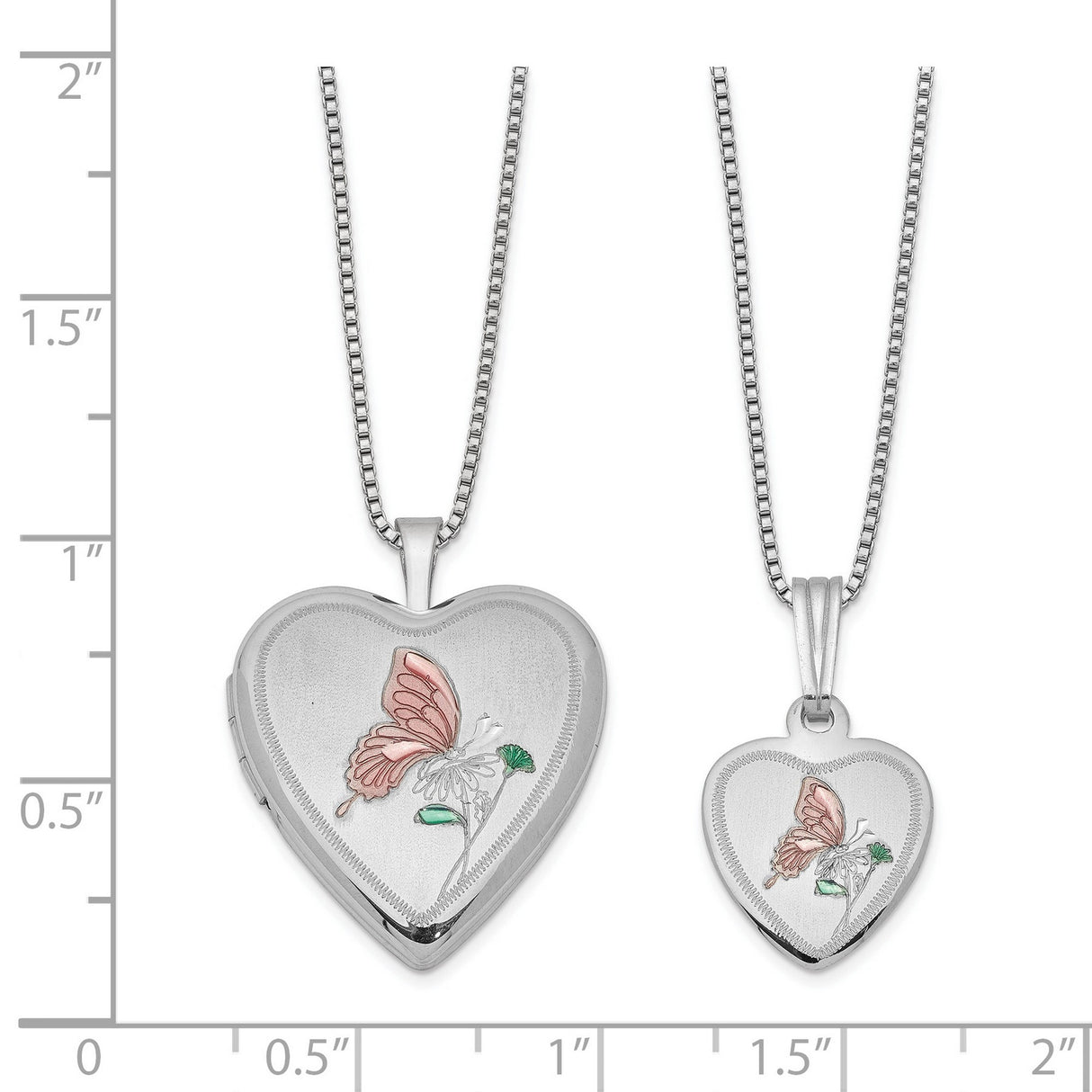 Polished and Satin Butterfly Heart Locket & Charm Pendant in Real 925 Sterling Silver