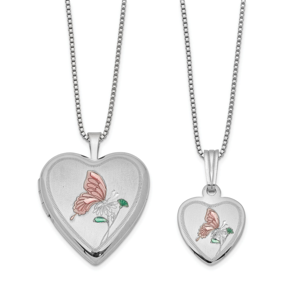 Polished and Satin Butterfly Heart Locket & Charm Pendant in Real 925 Sterling Silver