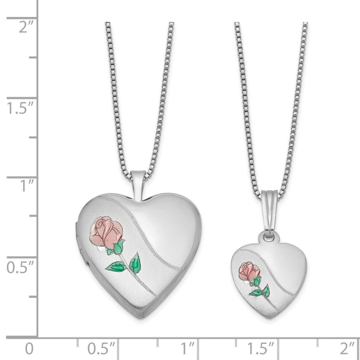 Polished and Satin Rose Heart Locket and Penda Charm Pendant in Real 925 Sterling Silver