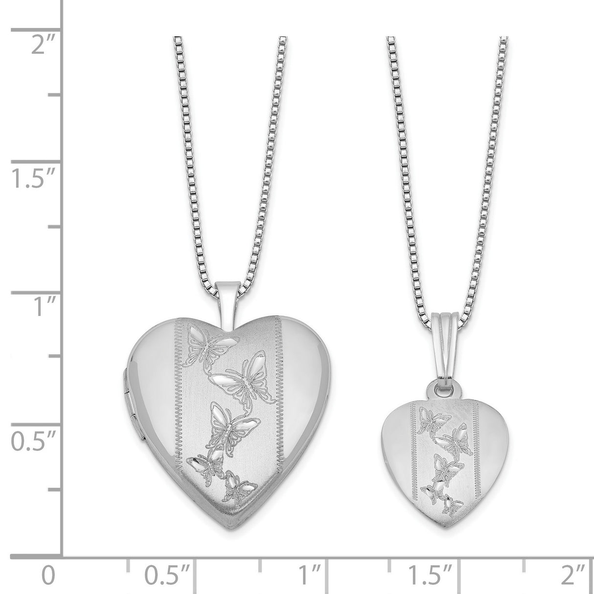 Polished and Satin Butterfly Heart Locket & Charm Pendant in Real 925 Sterling Silver