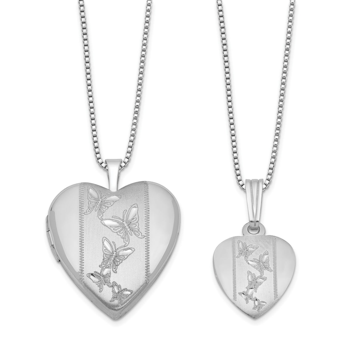 Polished and Satin Butterfly Heart Locket & Charm Pendant in Real 925 Sterling Silver