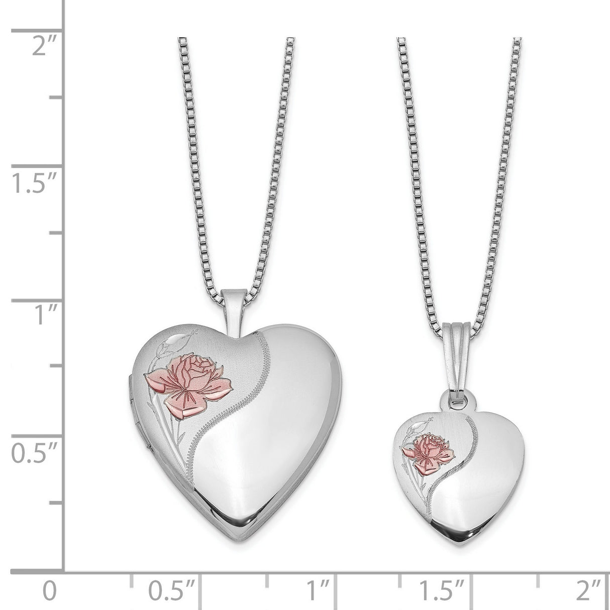 Polished and Satin Rose Heart Locket and Penda Charm Pendant in Real 925 Sterling Silver