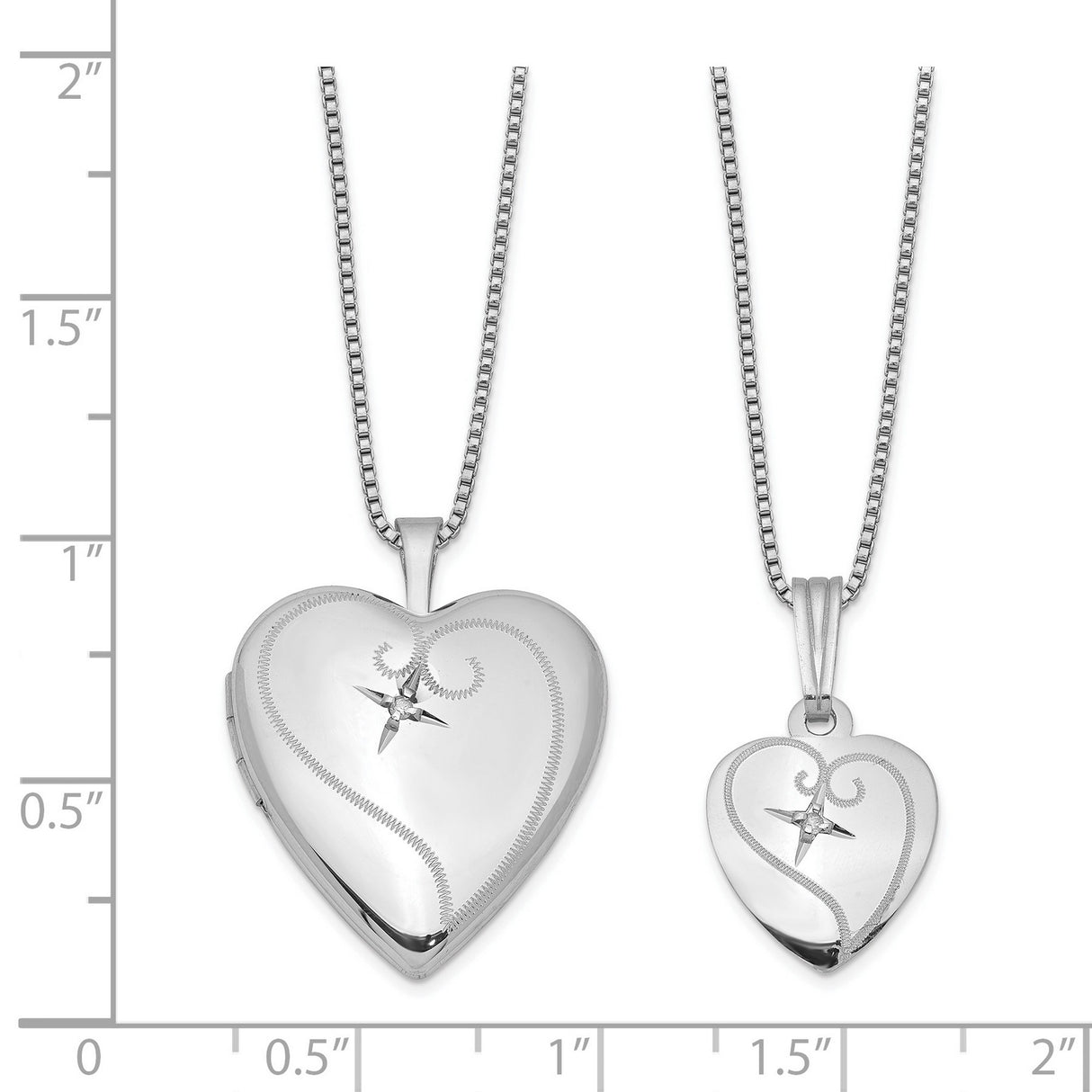 Diamond Polished Heart Locket and Set Charm Pendant in Real 925 Sterling Silver