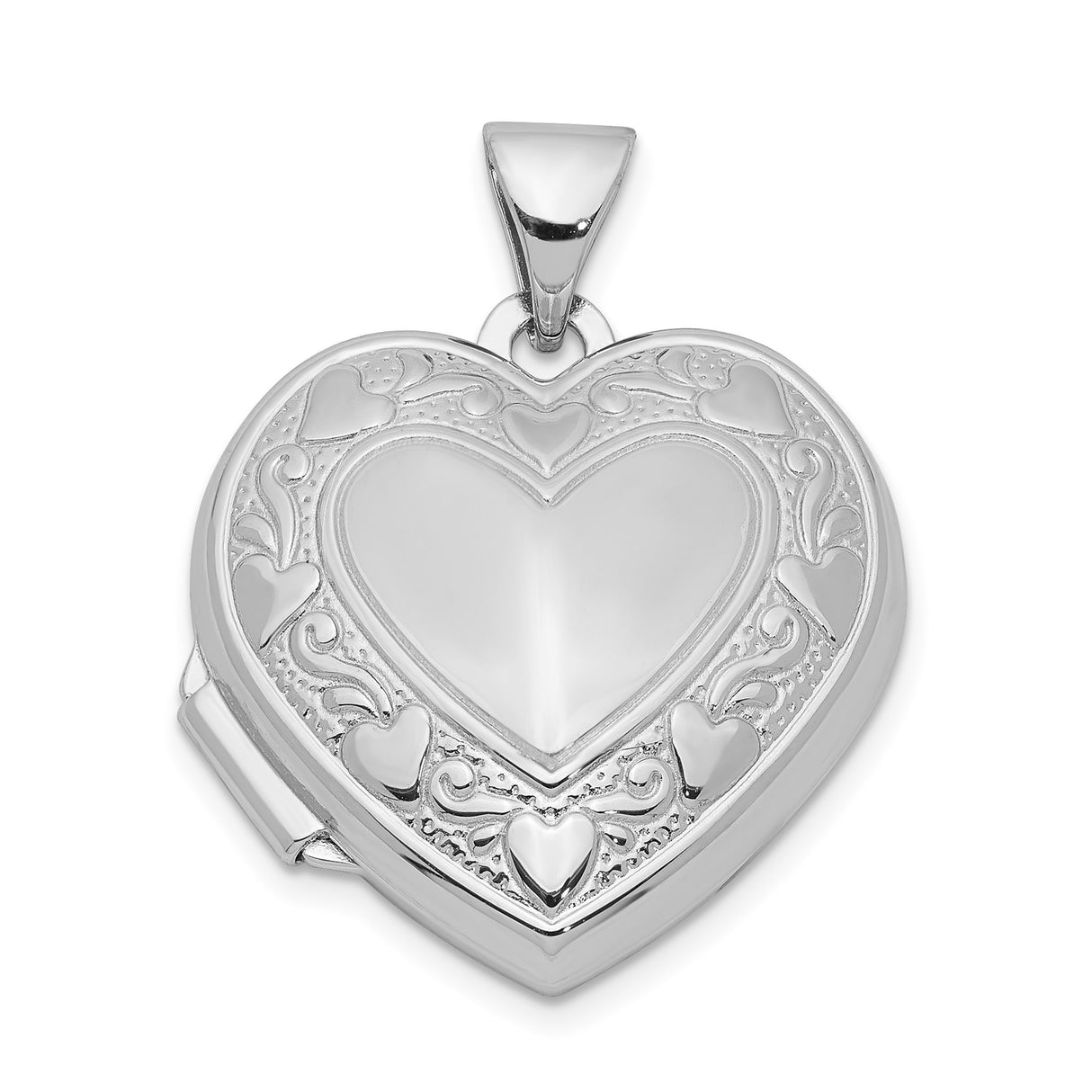 Sterling Silver Heart Shaped Locket Pendant with Scrollwork for Women