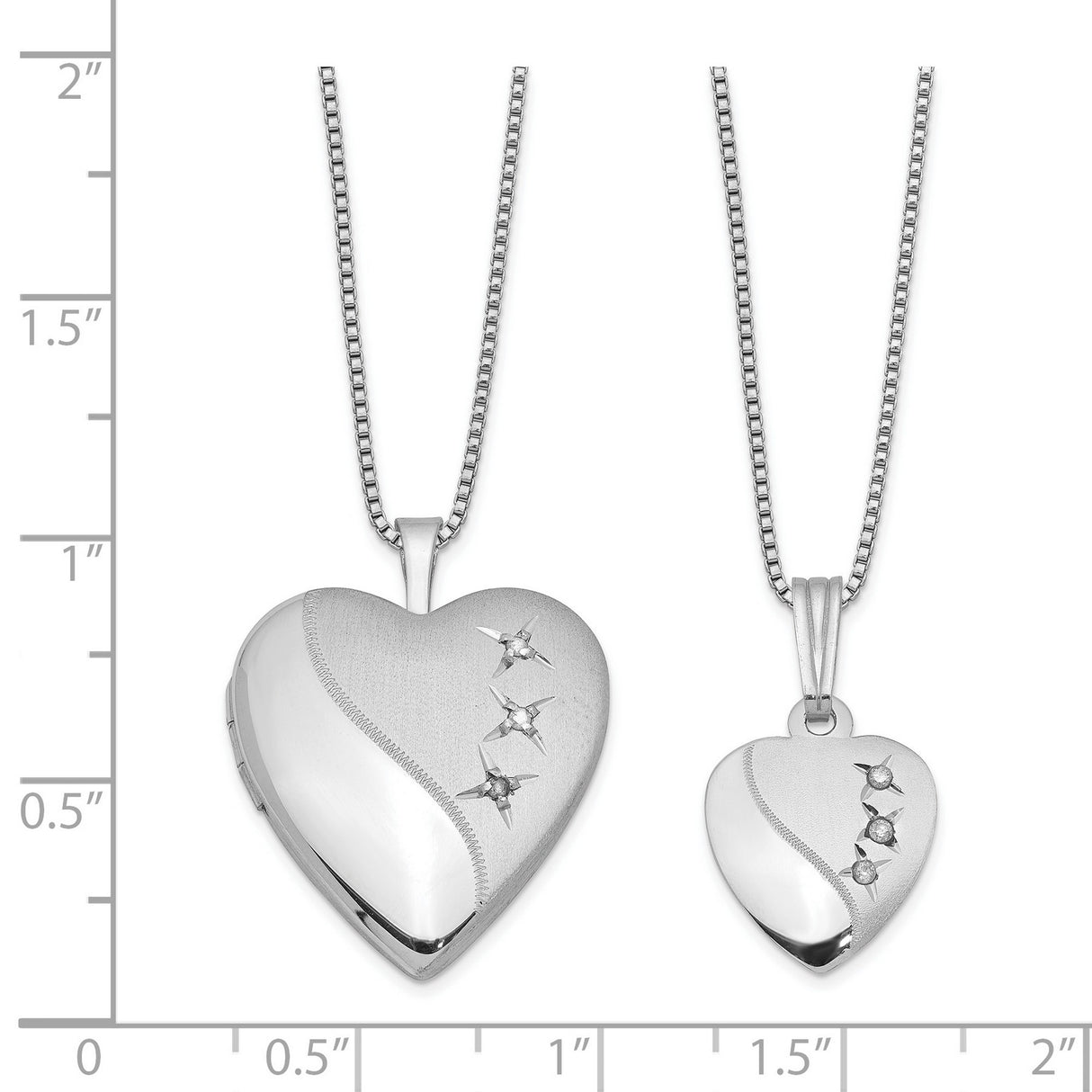Diamond Polished Satin Heart Locket and Pendant Charm Pendant in Real 925 Sterling Silver