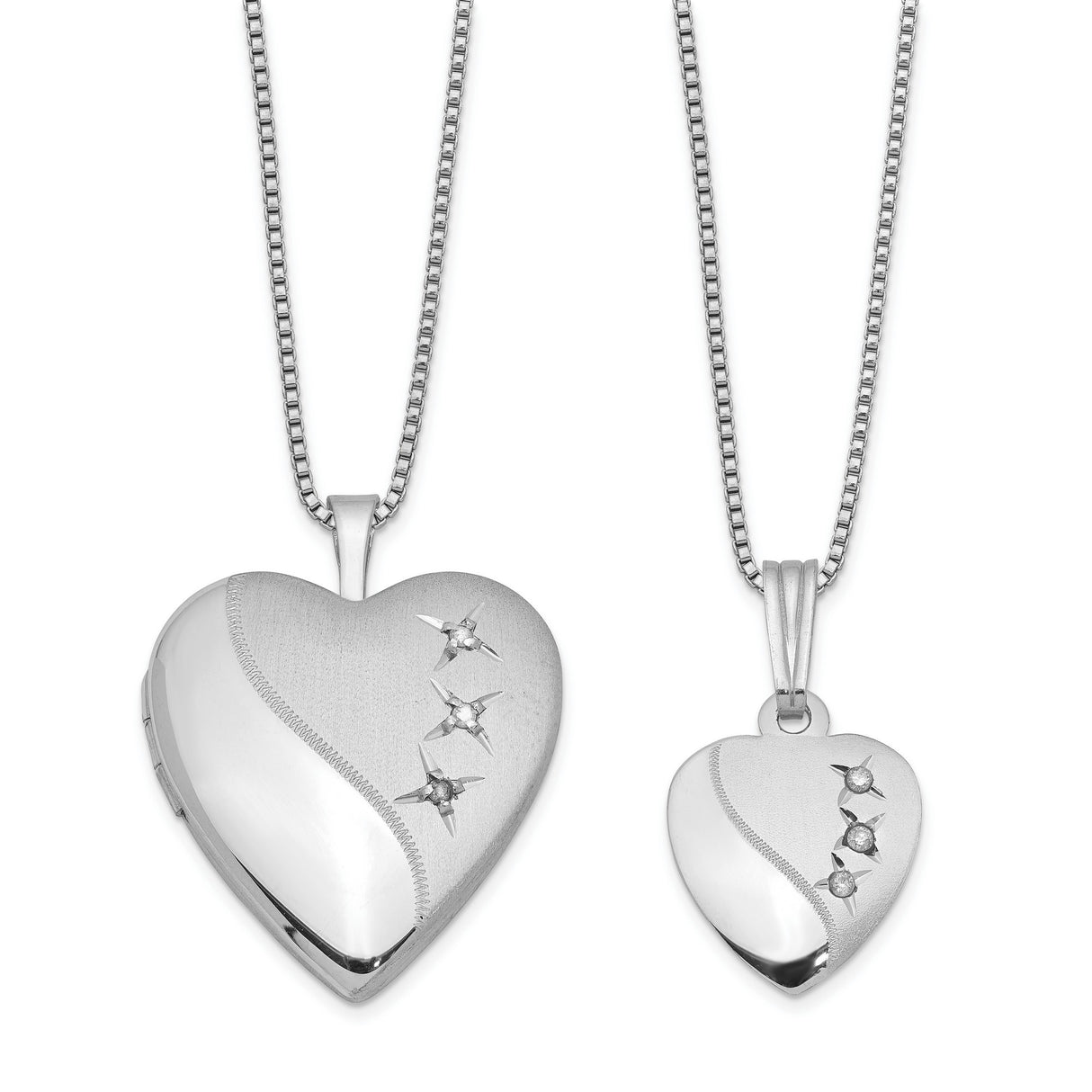 Diamond Polished Satin Heart Locket and Pendant Charm Pendant in Real 925 Sterling Silver