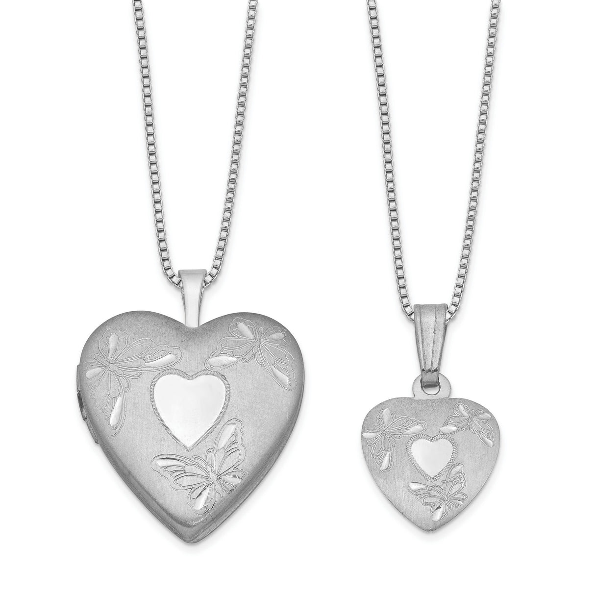Polished Satin Butterfly Heart Locket and Pend Charm Pendant in Real 925 Sterling Silver
