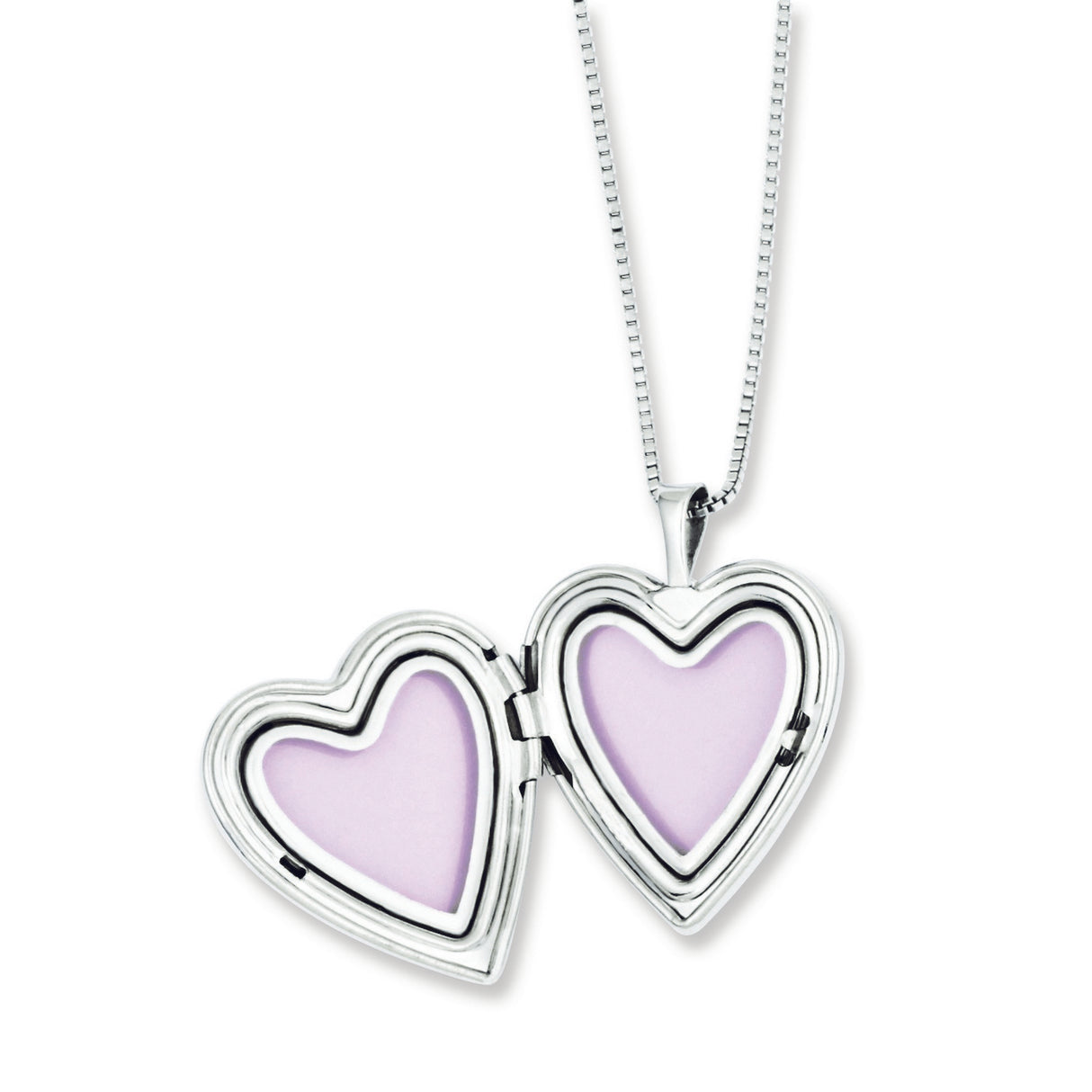 Diamond Polished Heart Locket and Set Charm Pendant in Real 925 Sterling Silver