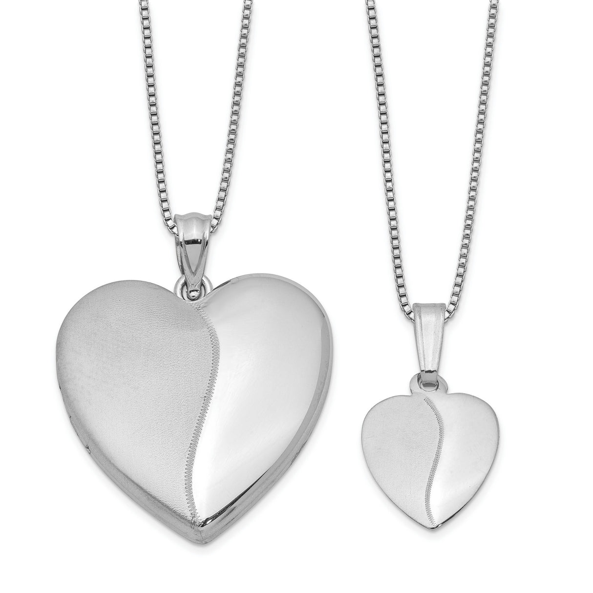 Polished and Satin Heart Locket and Se Charm Pendant in Real 925 Sterling Silver
