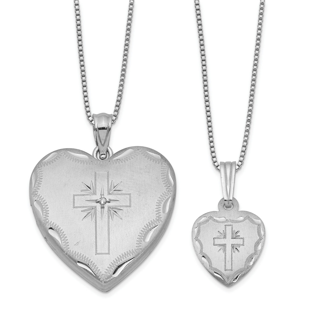 Diamond Cross Heart Locket and Set Charm Pendant in Real 925 Sterling Silver