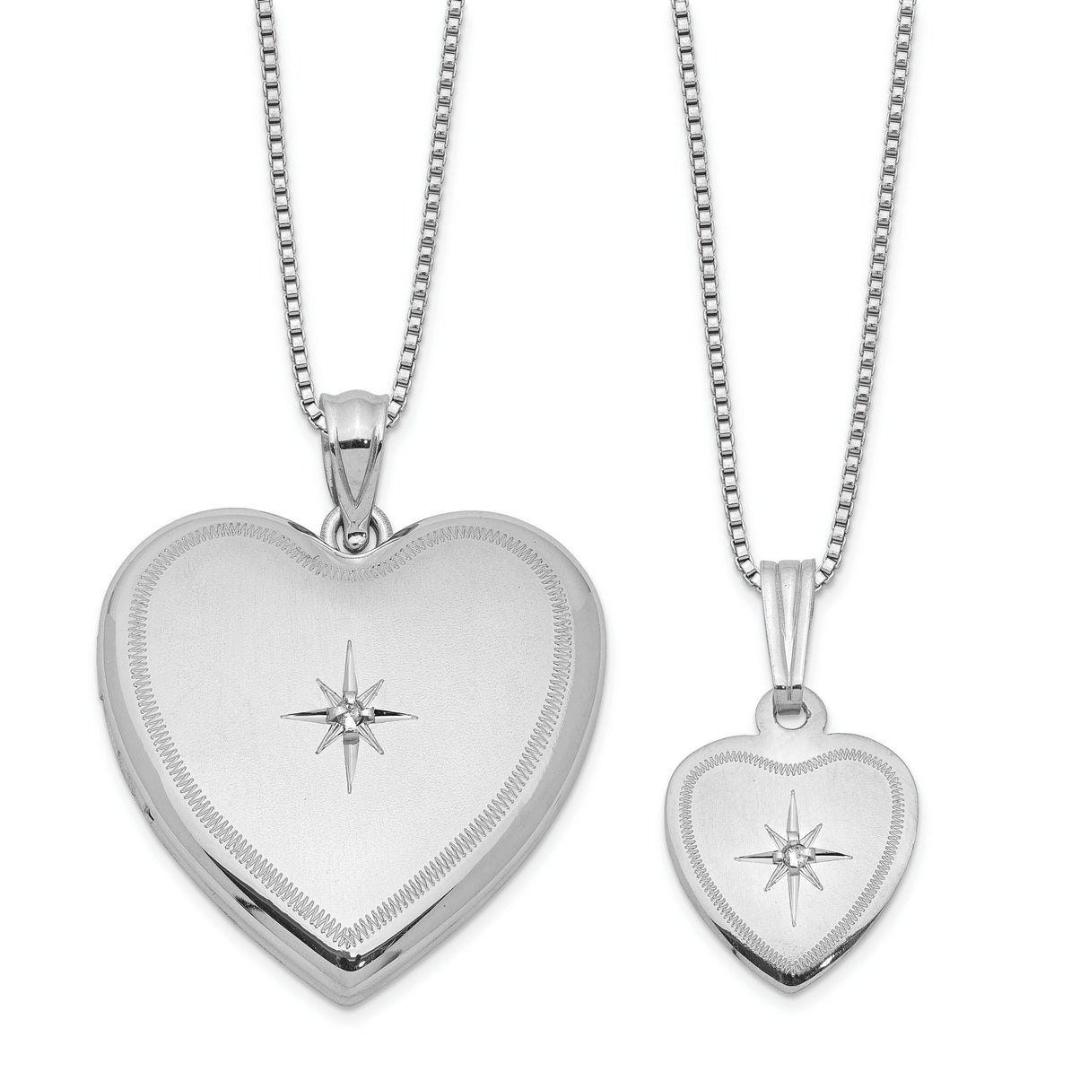 Diamond Polished Satin Heart Locket and Pendant Charm Pendant in Real 925 Sterling Silver