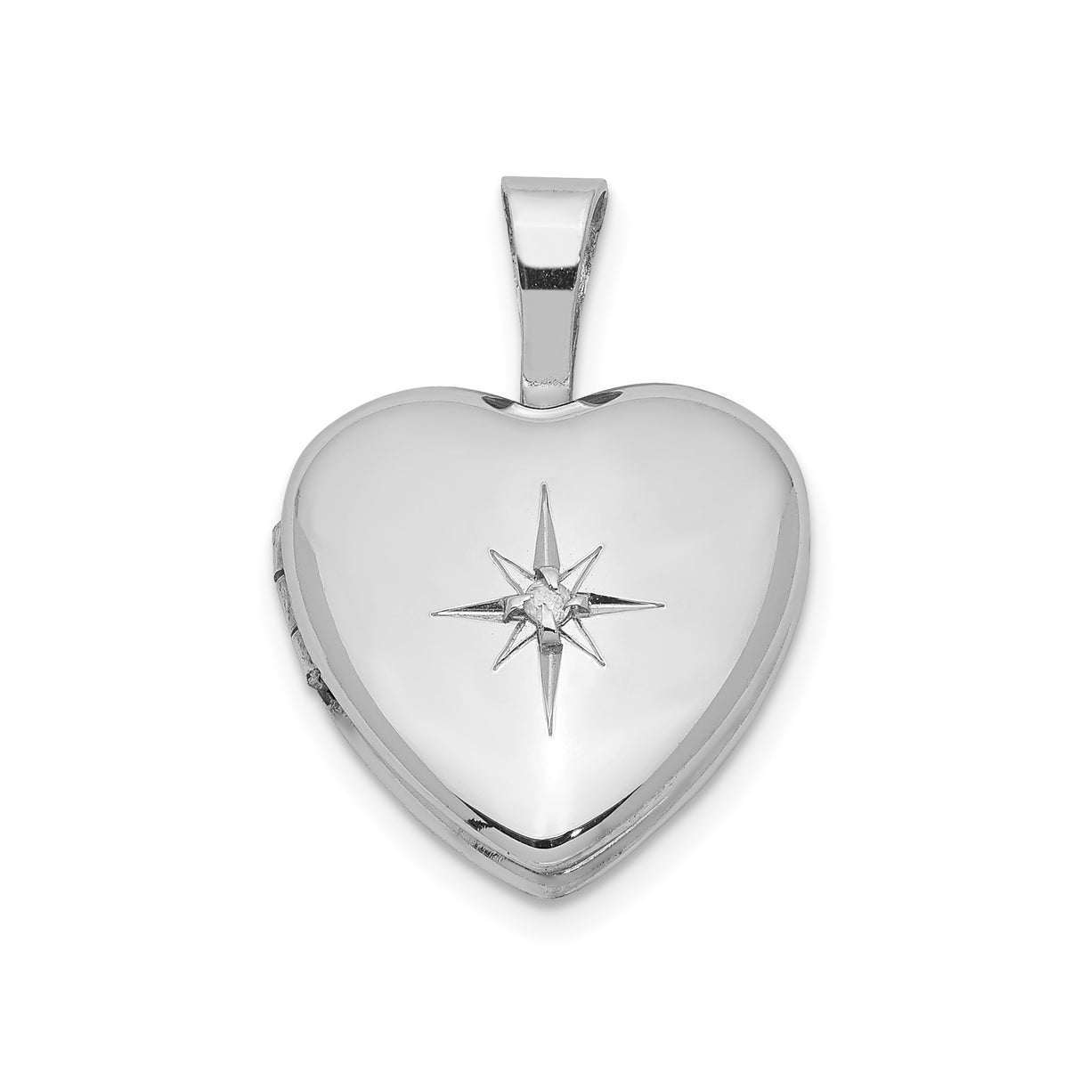 Sterling Silver Heart Locket Pendant with Diamond and North Star Design for Women