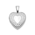 Sterling Silver Heart Locket Pendant with Floral Engravings and Polished Center
