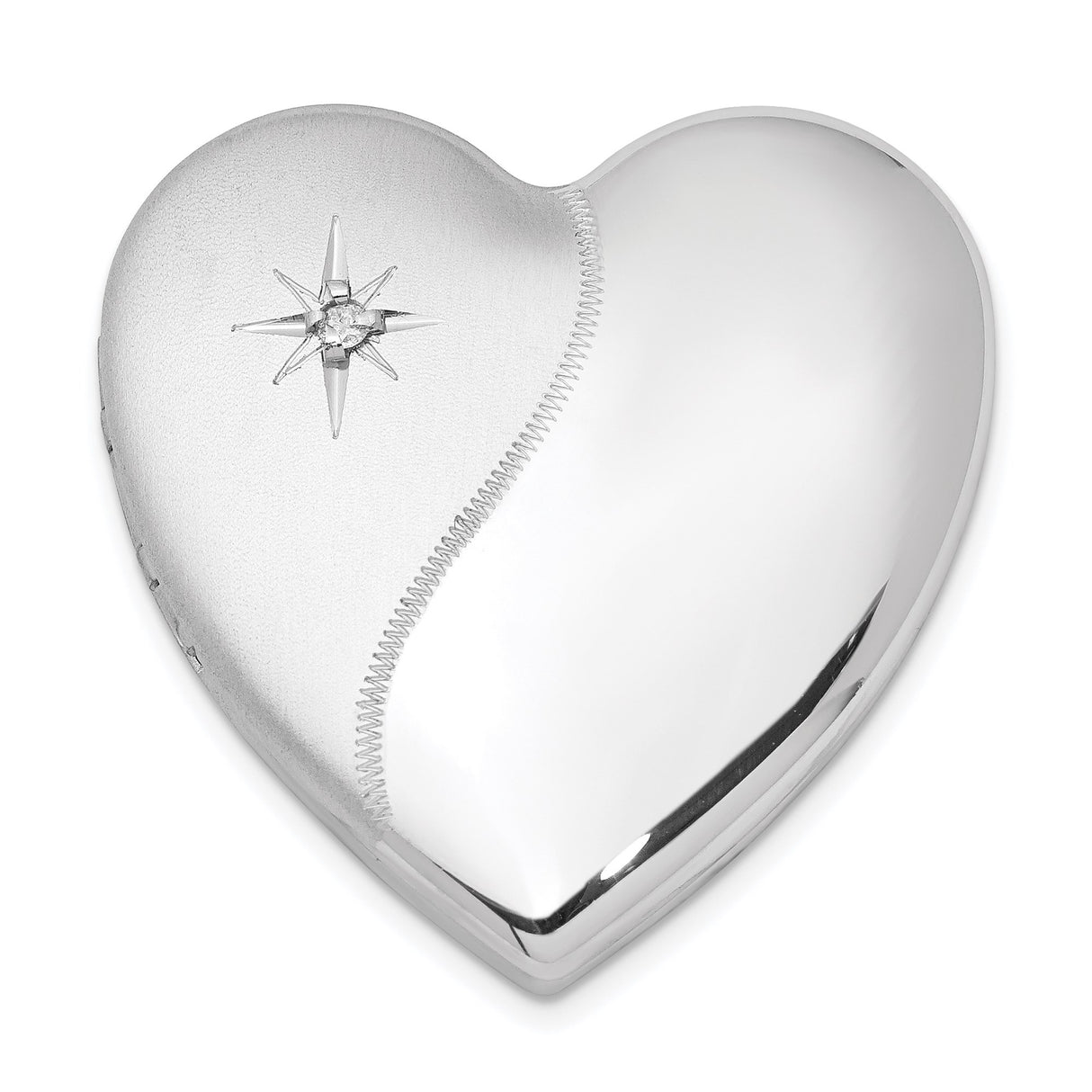 Sterling Silver Heart Locket with Diamond Center and North Star Design for Women