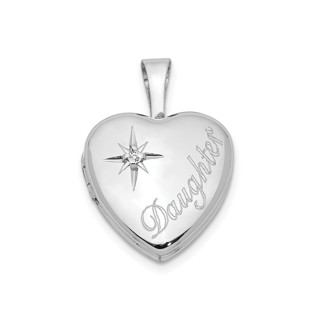 Sterling Silver Heart Shaped Daughter Locket Pendant with Diamond and Starburst Design