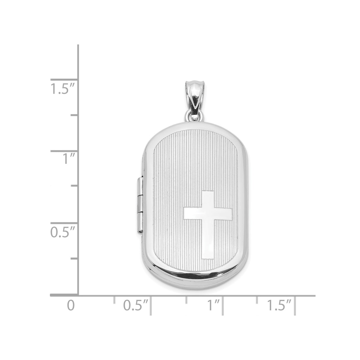 Sterling Silver Oval Locket Pendant with Raised Christian Cross, Religious Devotion Charm