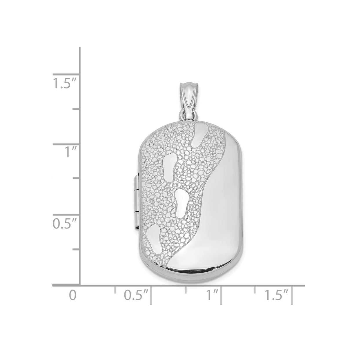 Sterling Silver Oval Locket Pendant with Footprints and Textured Sand Design, Christian Keepsake