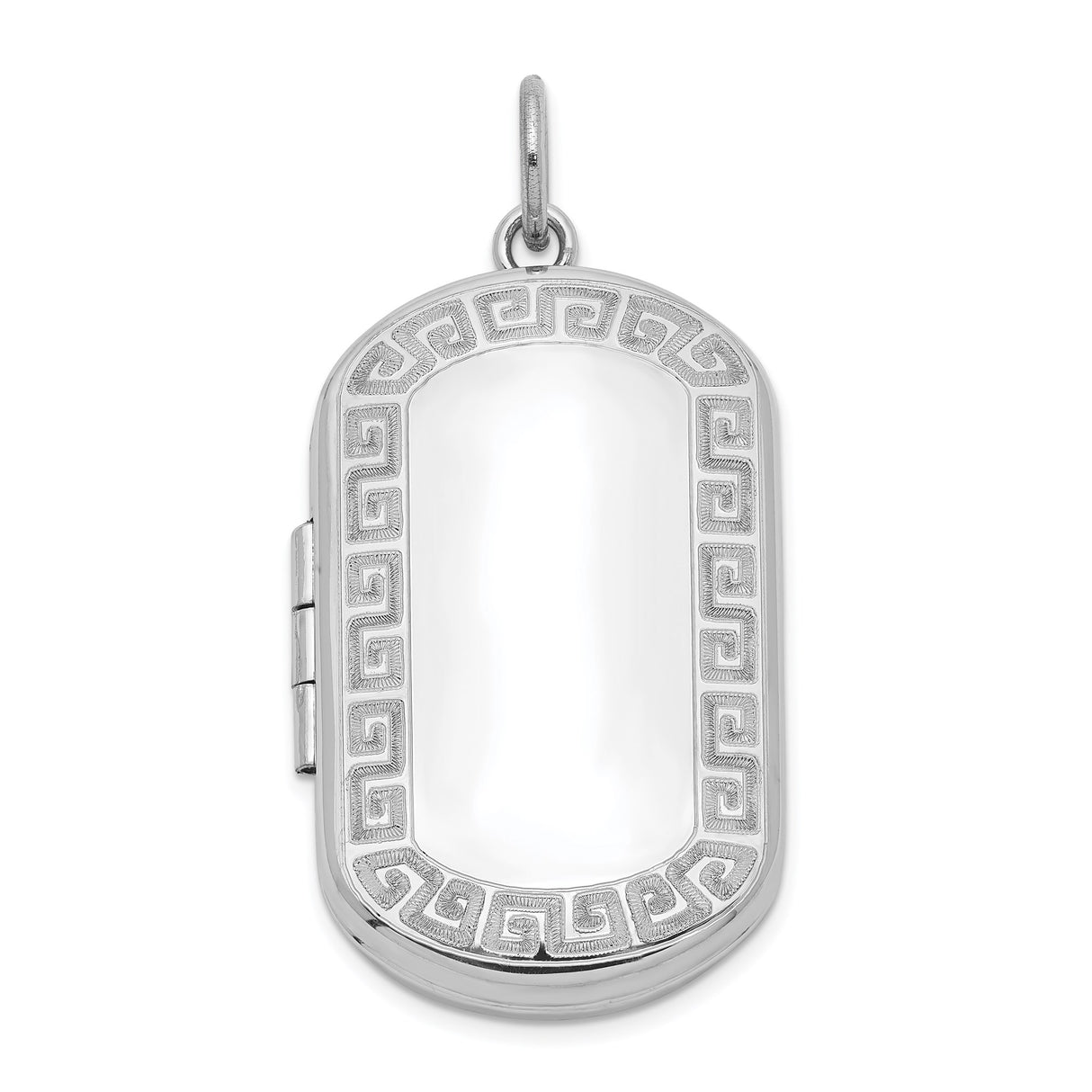 Sterling Silver Locket Pendant with Greek Key Border, Polished Rectangular Design