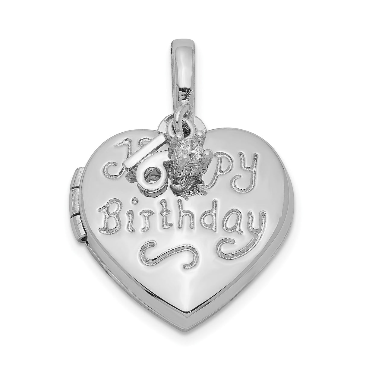 Sterling Silver Heart Locket Pendant with Cubic Zirconia, Sweet Sixteen Birthday Charm