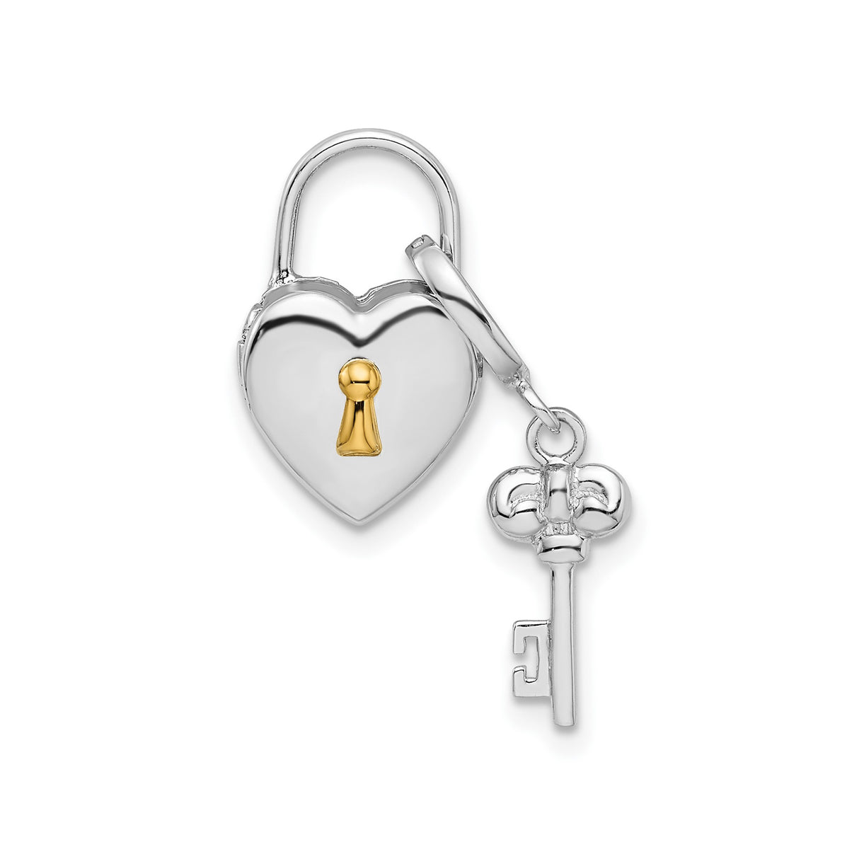 Sterling Silver Heart Lock and Key Pendant, Two-Tone Love and Trust Symbol for Women