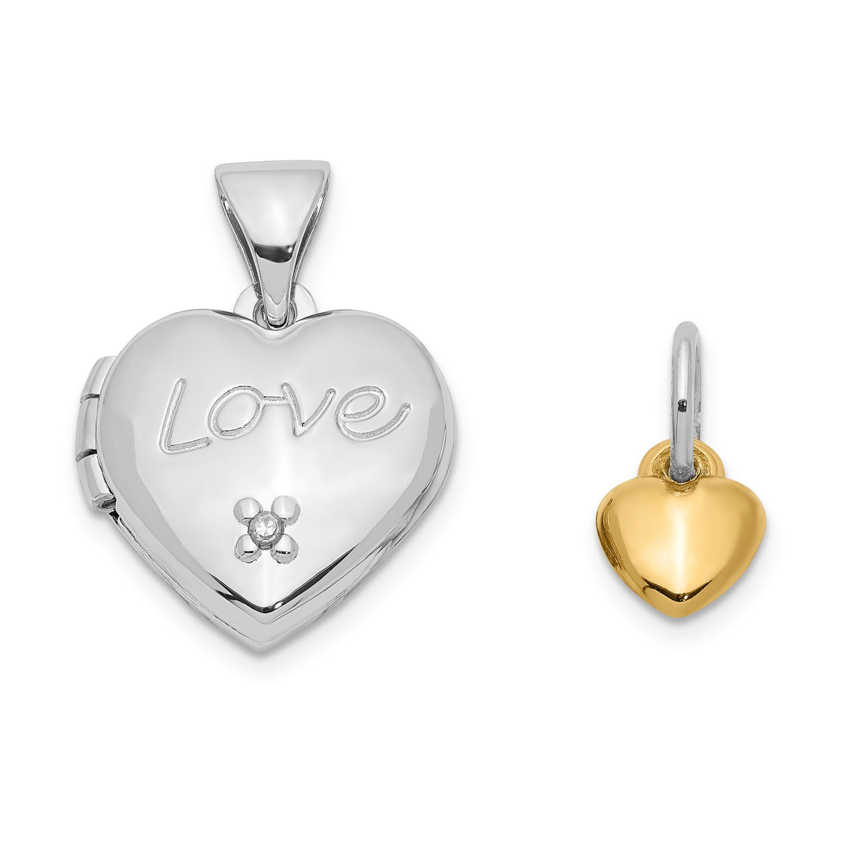 Sterling Silver Heart Locket with Diamond, Love Engraving and Flower Design for Women