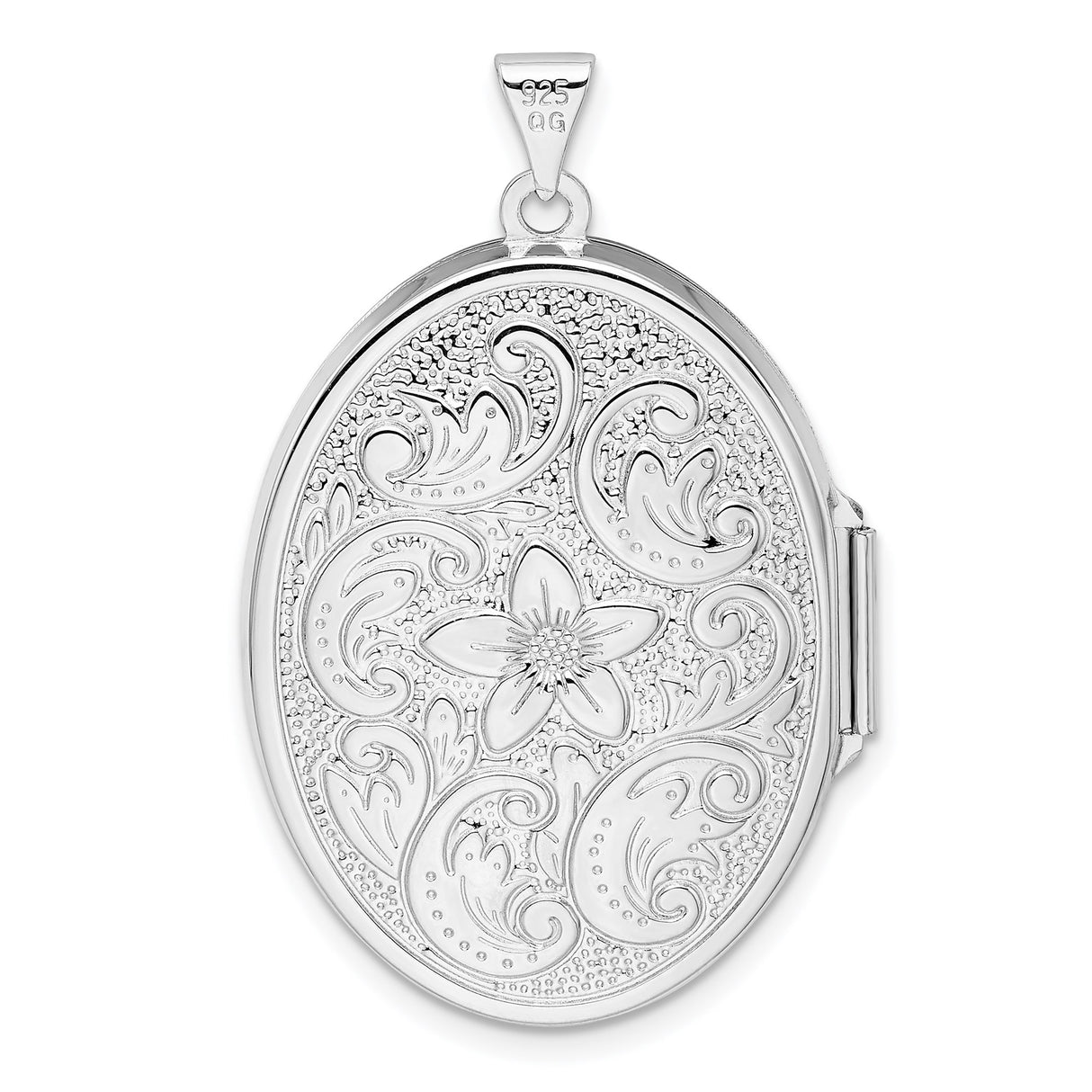 Sterling Silver Oval Locket Pendant with Floral Scroll Vine Motif for Women
