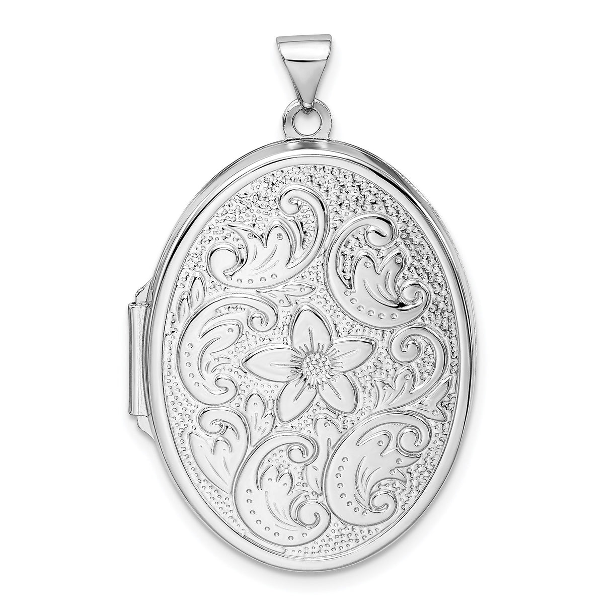 Sterling Silver Oval Locket Pendant with Floral Scroll Vine Motif for Women