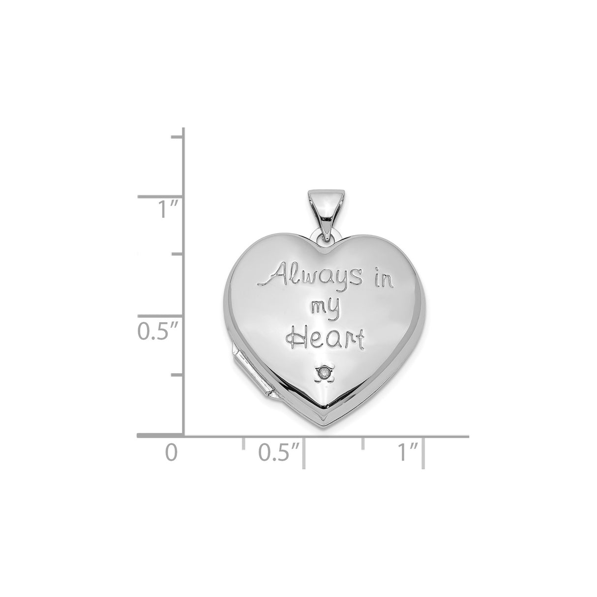 Sterling Silver Heart Locket with Diamond Accent, Always in My Heart Memorial Pendant for Women