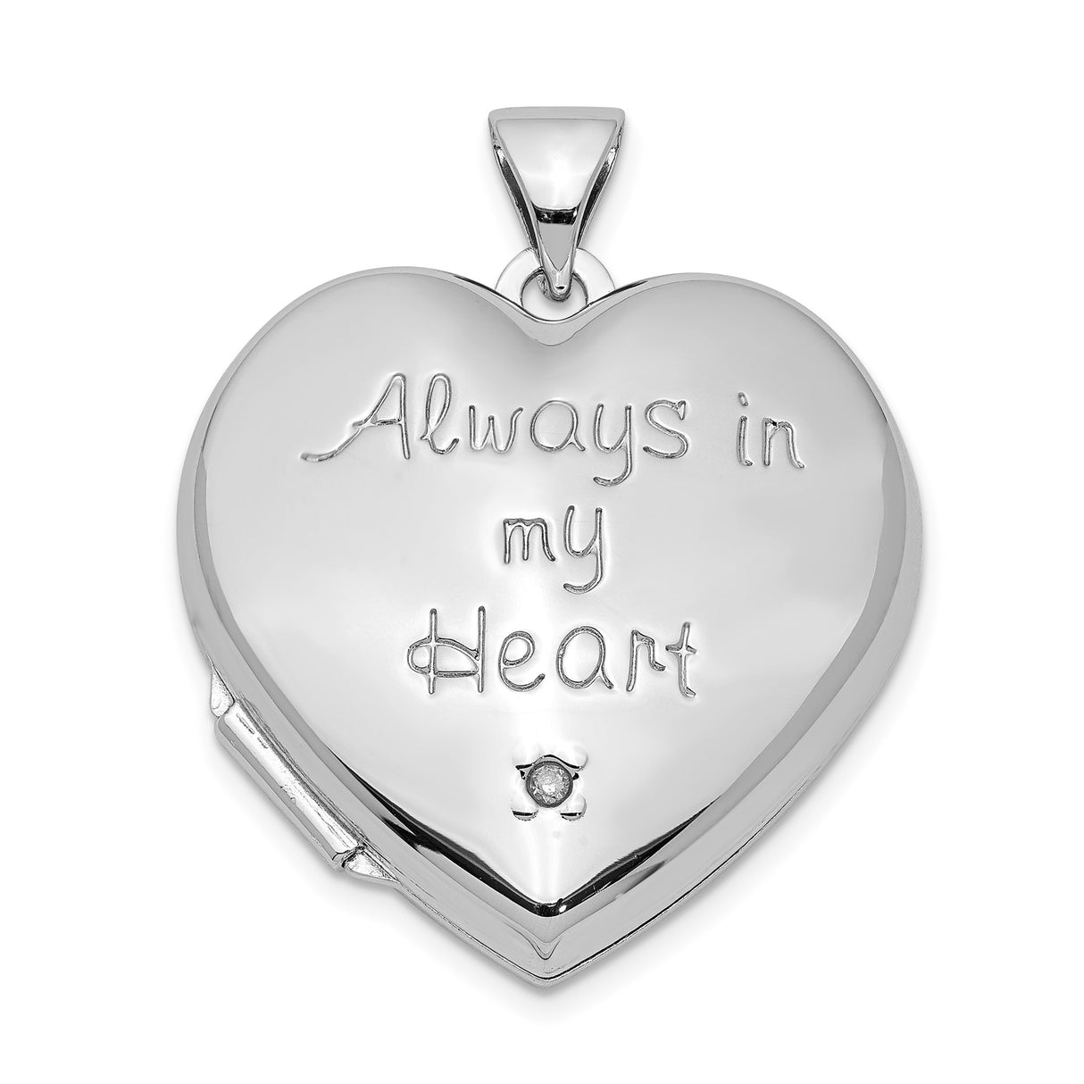 Sterling Silver Heart Locket with Diamond Accent, Always in My Heart Memorial Pendant for Women