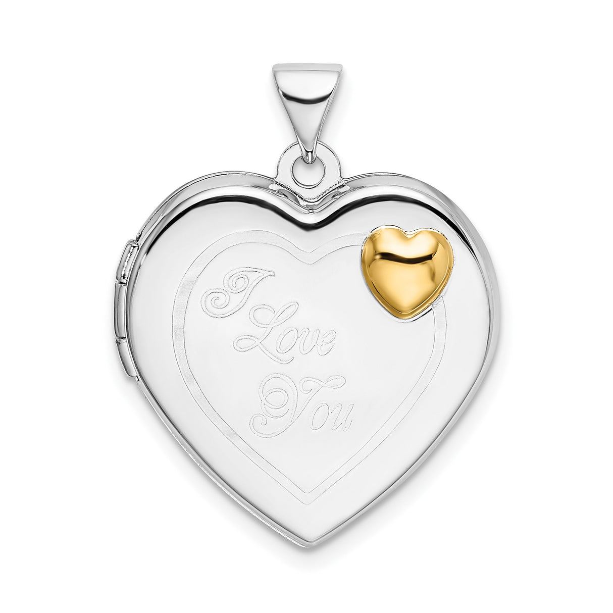 Sterling Silver Heart Locket Pendant with I Love You Message and Gold Tone Accent