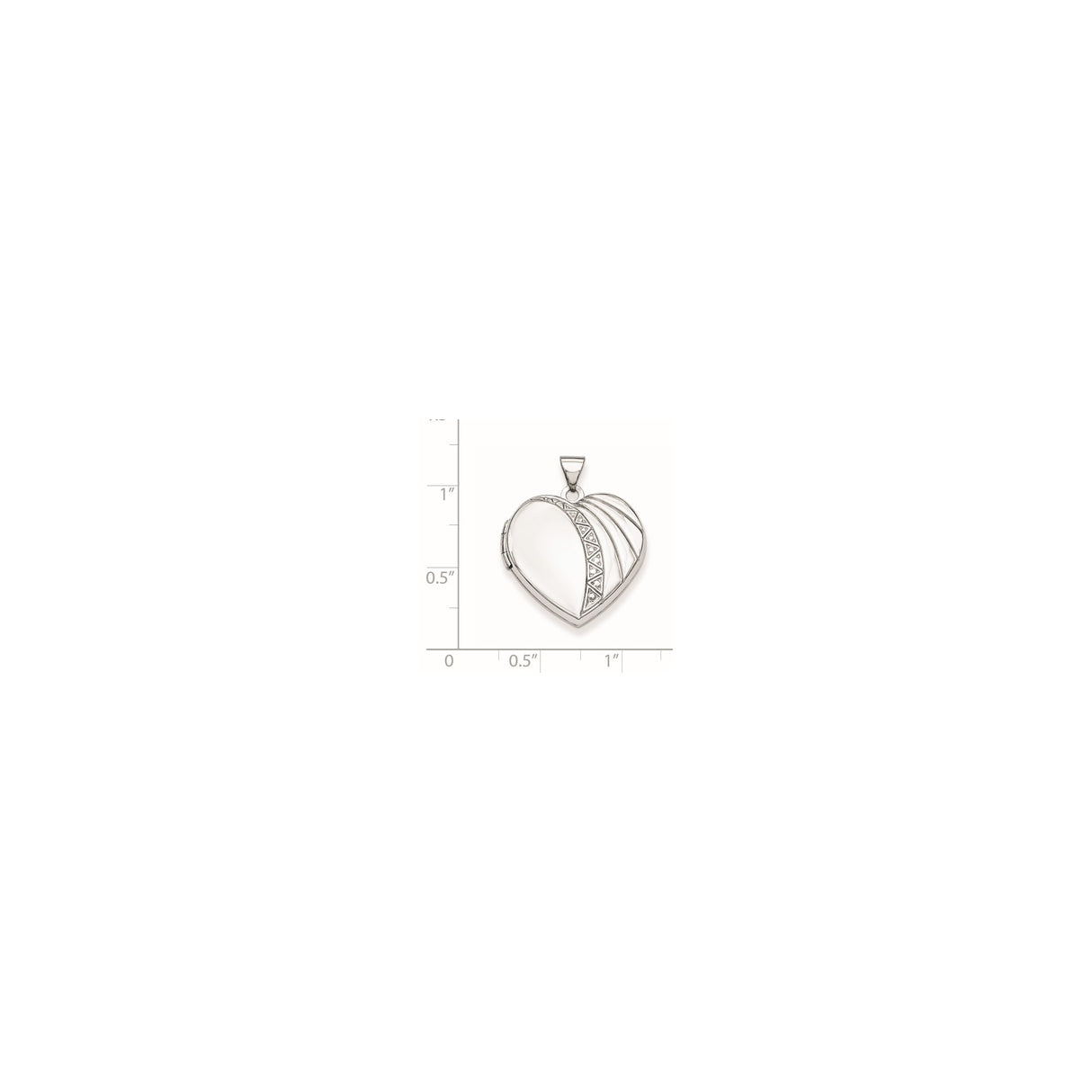 Sterling Silver Heart Locket Pendant with Polished Finish and Geometric Triangle Pattern
