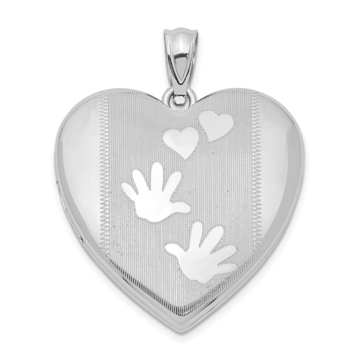 Sterling Silver Heart Locket Pendant with Handprints and Hearts Symbolizing Family Love