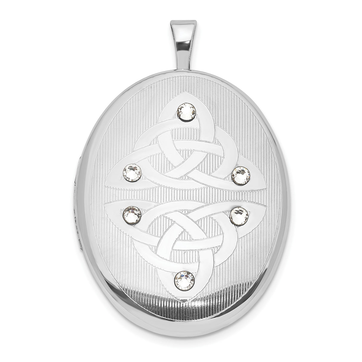 Sterling Silver Oval Locket with Clear Crystal, Celtic Knot Design, Symbolic Unity Pendant for Women