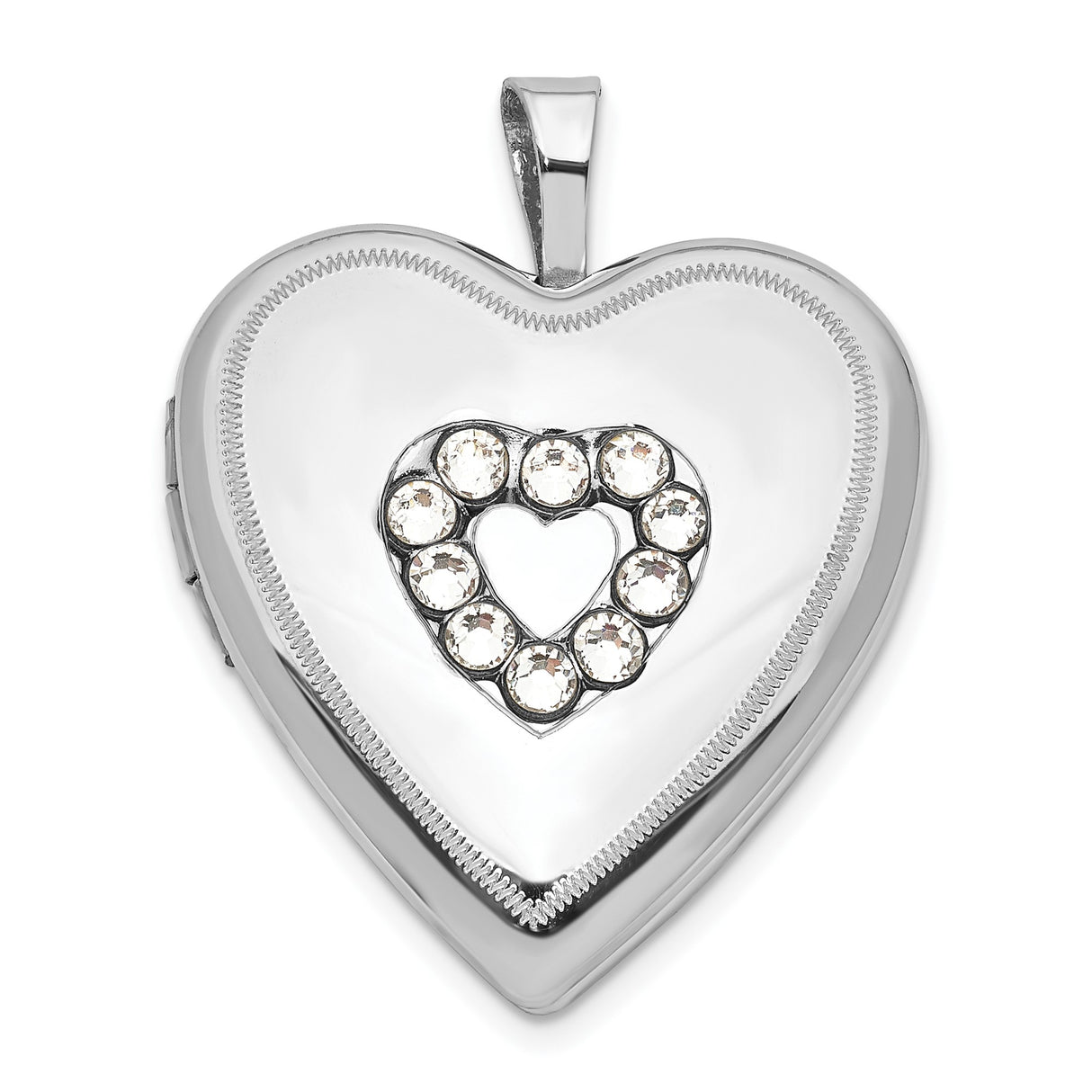 Sterling Silver Heart Locket Pendant with Open Heart Design and Clear Crystals