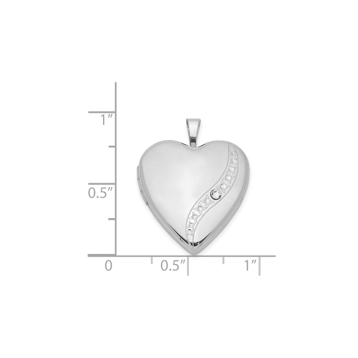 Sterling Silver Heart Locket Pendant with Crystal Accent and Curved Line Engraving