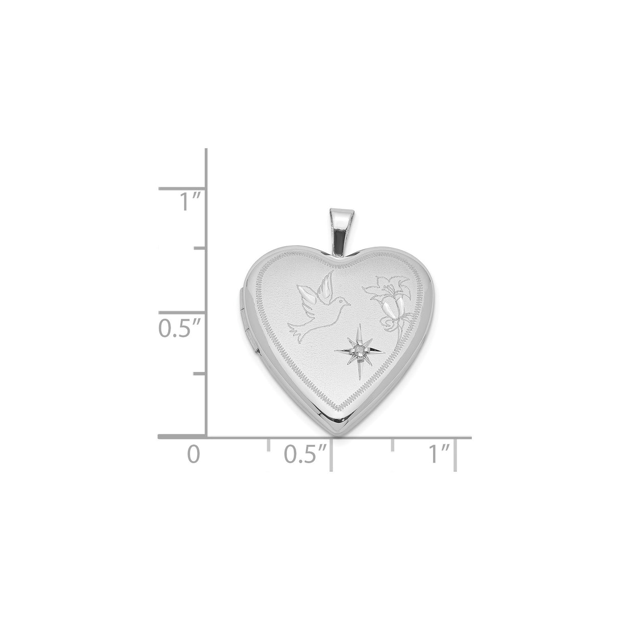 Sterling Silver Heart Locket Pendant with Diamond, Dove Lily and Starburst Symbols