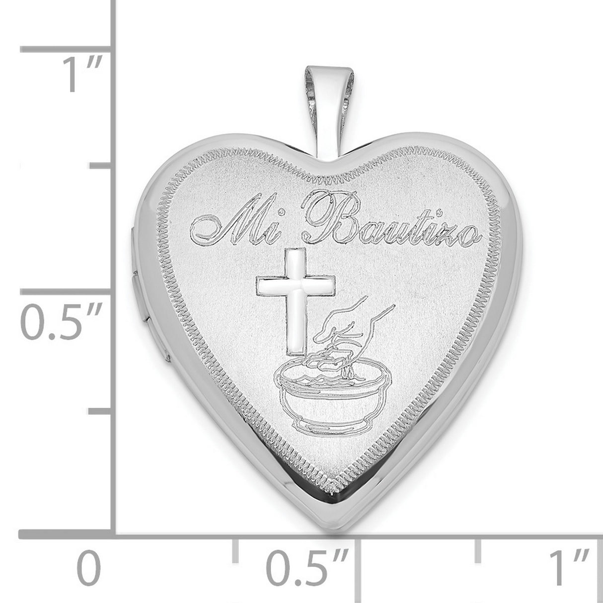 20mm Mi Bautizo Satin and Polished Heart Locket Charm Pendant in Real 925 Sterling Silver