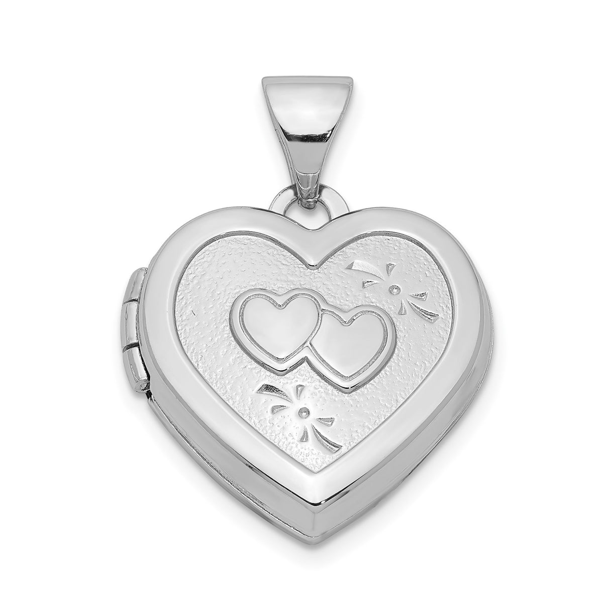 Sterling Silver Heart Locket Pendant with Double Hearts and Floral Accents for Women