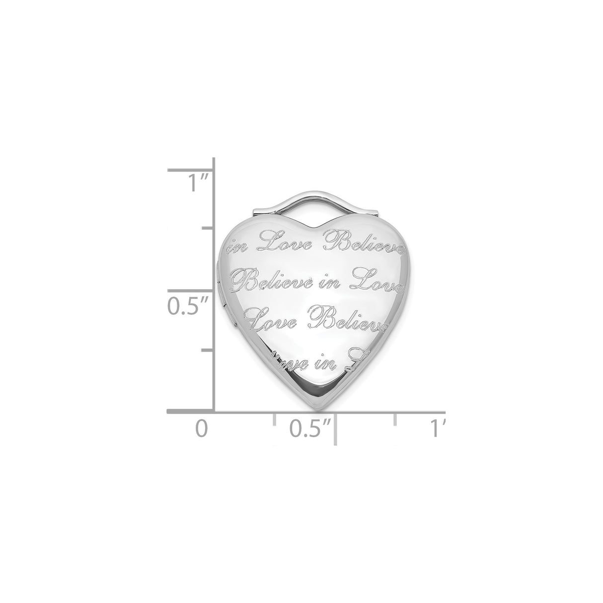 Sterling Silver Heart Locket Pendant, Believe in Love Engraving, Inspirational Keepsake Jewelry