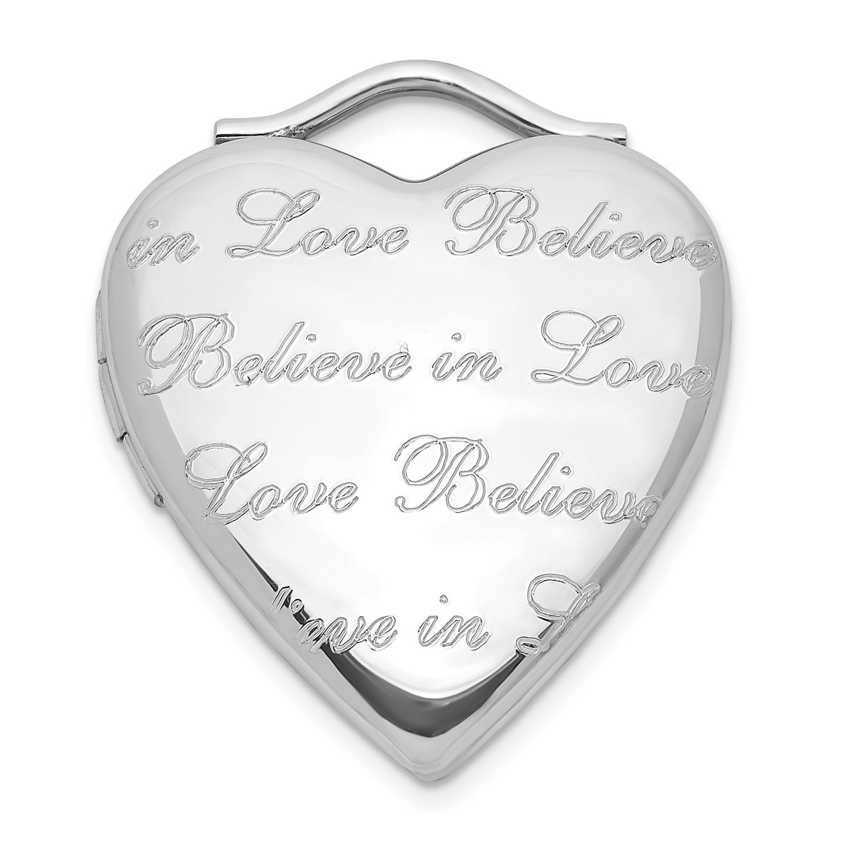 Sterling Silver Heart Locket Pendant, Believe in Love Engraving, Inspirational Keepsake Jewelry