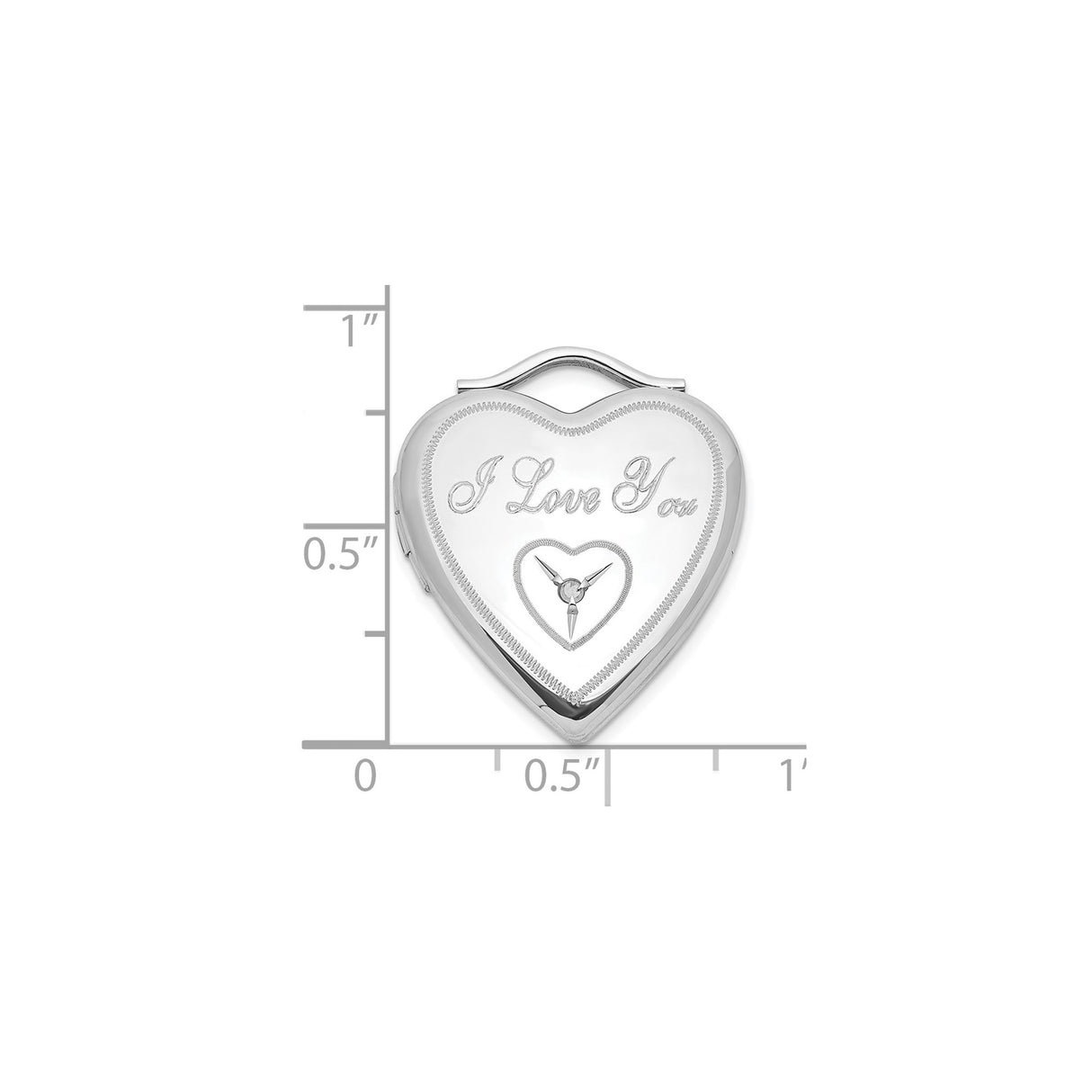 Sterling Silver Heart Locket Pendant with Diamond and Clock Detail, Romantic Message Design