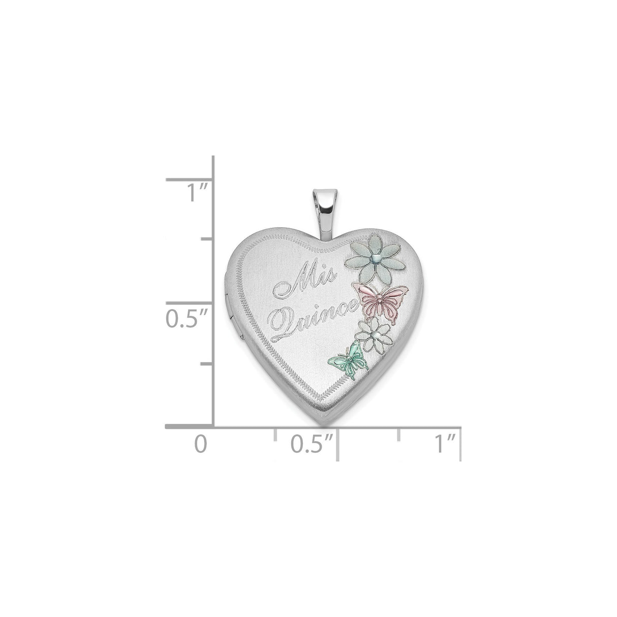 Sterling Silver Heart Locket Pendant with Mis Quince, Pastel Flowers and Butterflies