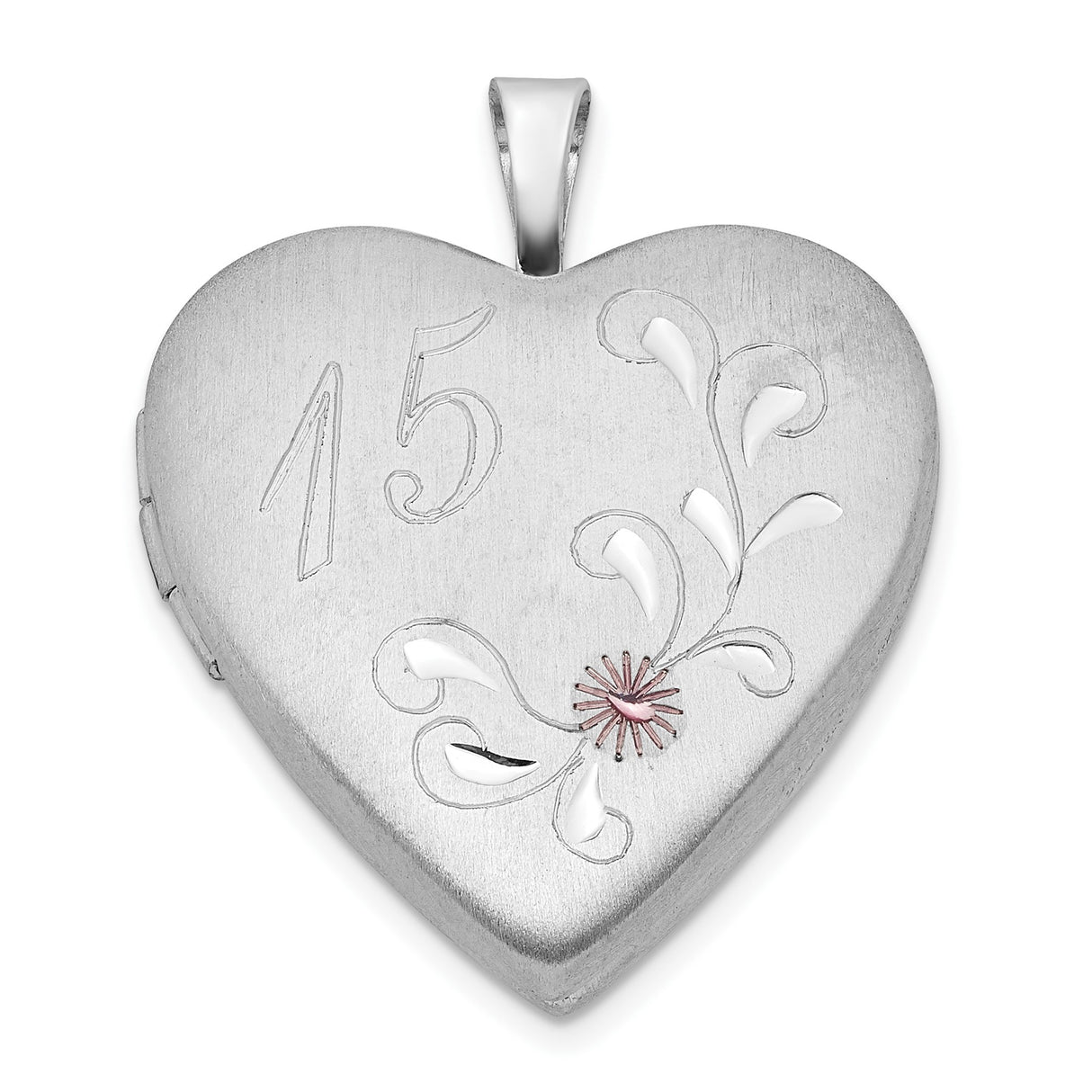 Sterling Silver Heart Locket Pendant with Number 15 and Floral Design, Quinceañera Jewelry for Teen Girl