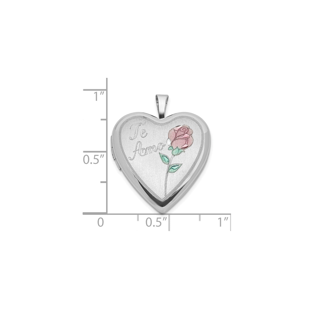 Sterling Silver Heart Locket Pendant with Rose Design and Te Amo Inscription