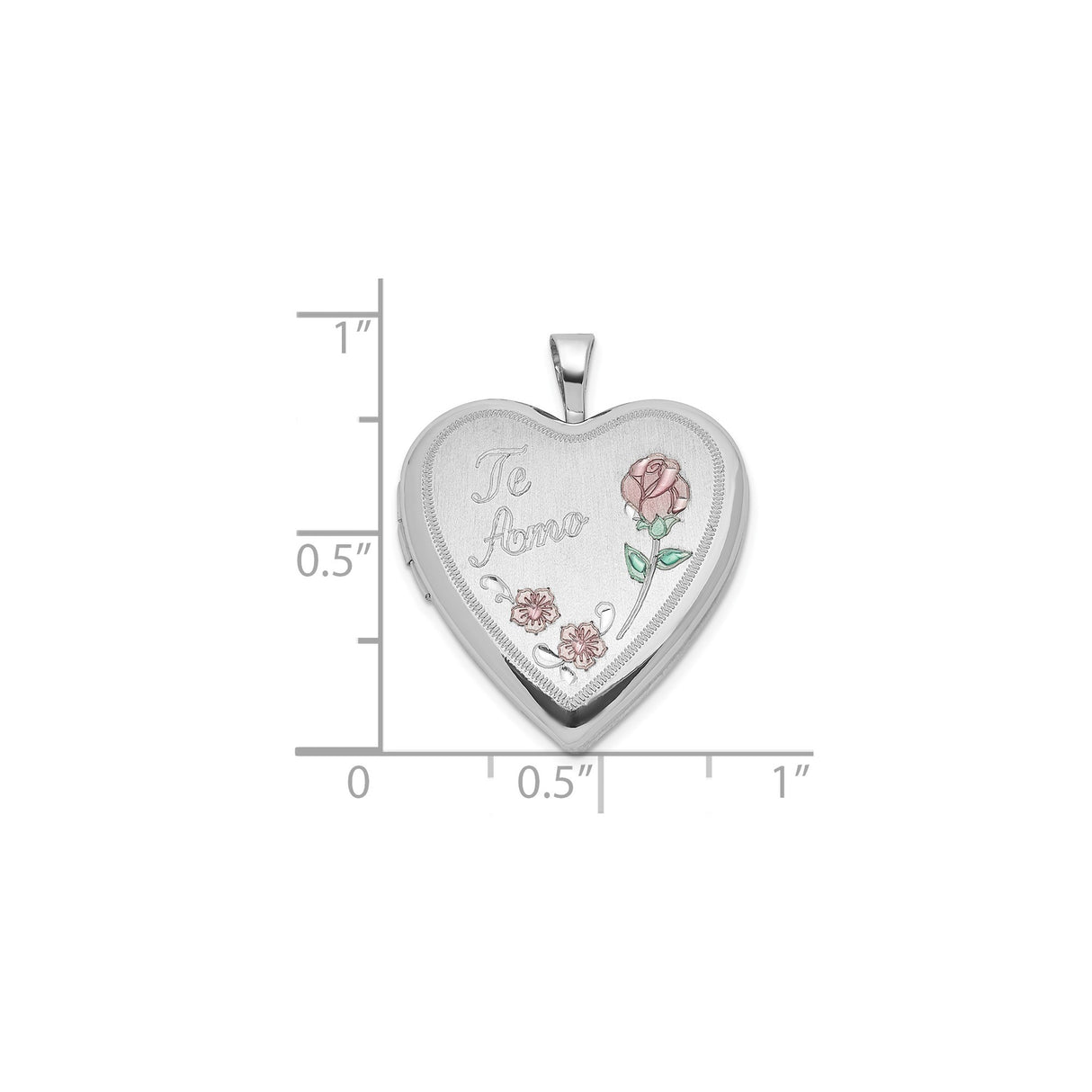 Sterling Silver Heart Locket Pendant with Te Amo and Floral Rose Accents for Women
