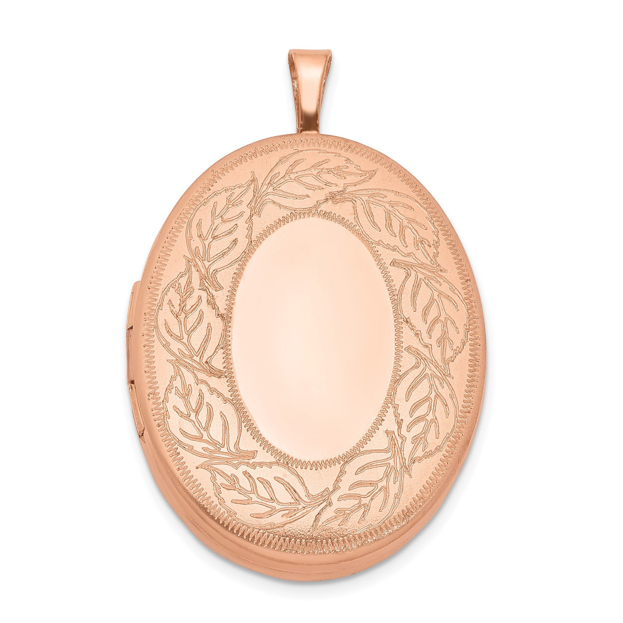 Sterling Silver Oval Locket Pendant with Laurel Wreath Engraving, Rose Gold Plated Finish