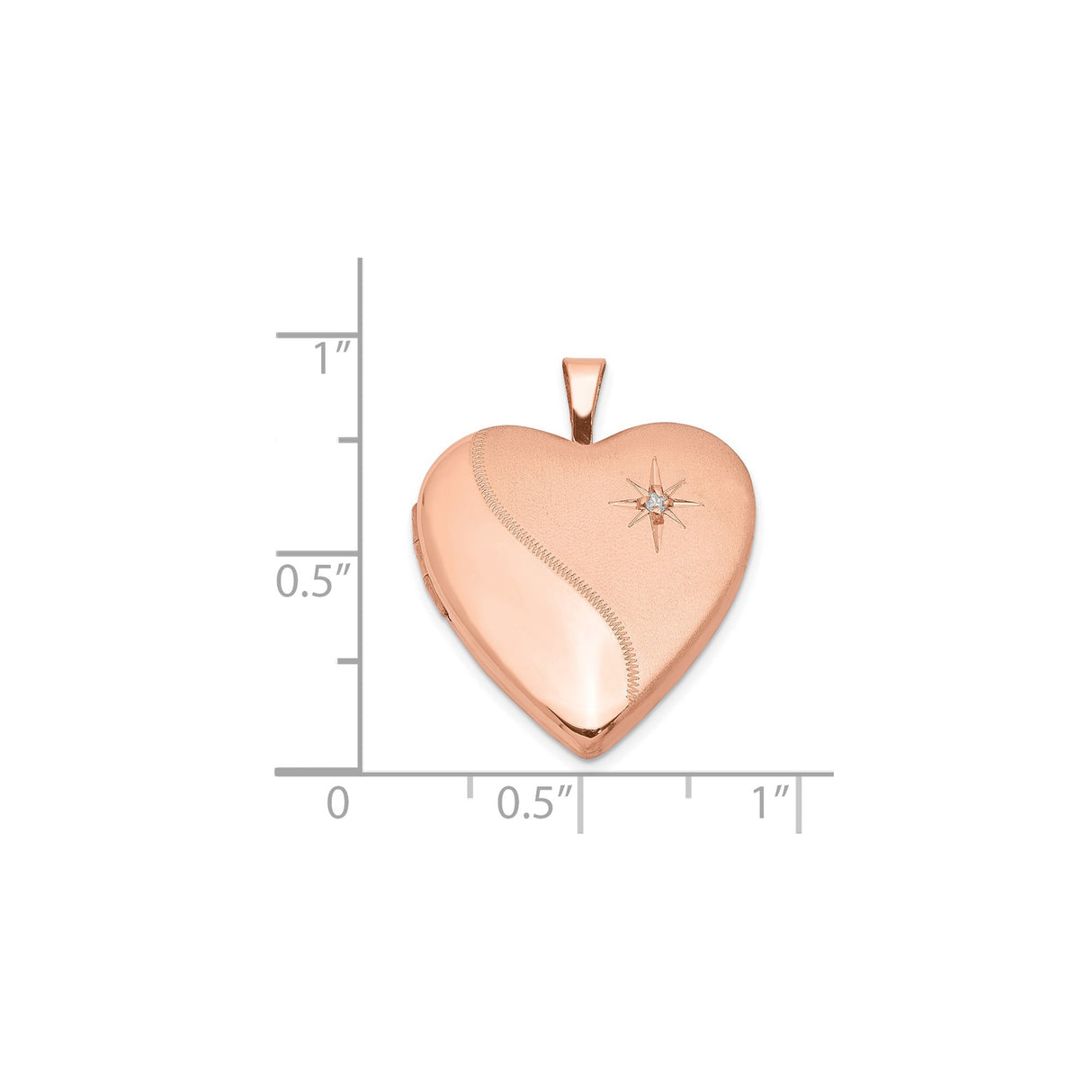 Sterling Silver Heart Locket Pendant with Diamond, Rose Gold Accents, Starburst Engraving